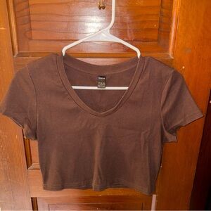 Brown Ribbed Crop Top